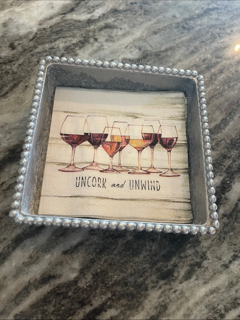 Mariposa Beaded Cocktail Napkin holder 
5.5x5.5